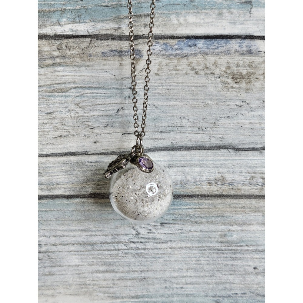 Glass Pendant 32" Silver Chain Fish Charm‎ Purple crystal Necklace Beach